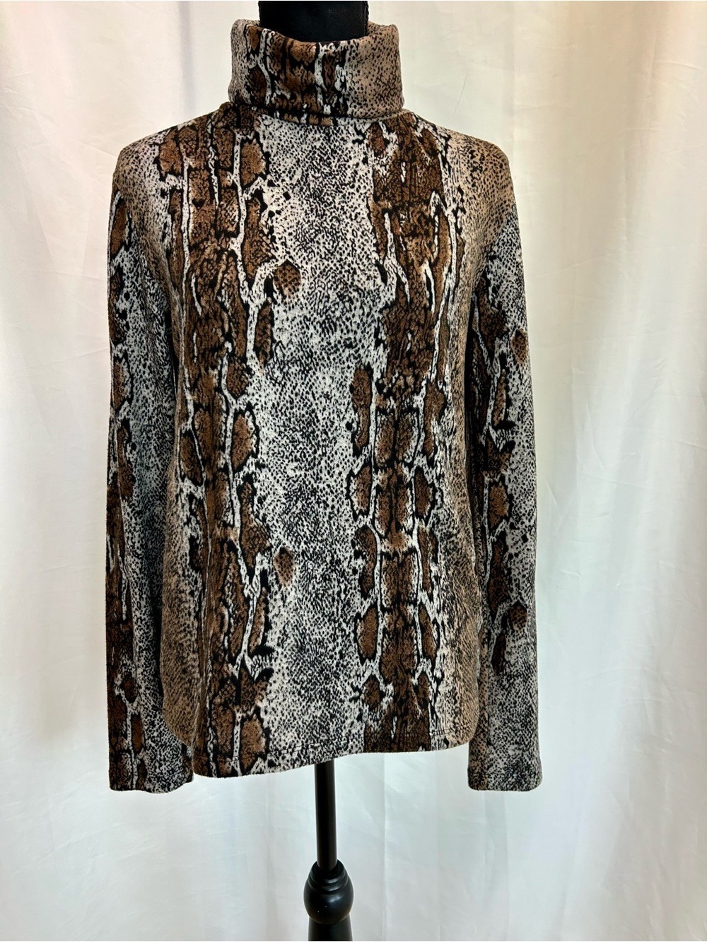 Zara Python Snake Animal Print Turtleneck Sweater Top Tan Brown Cream Sz L - Picture 3 of 10
